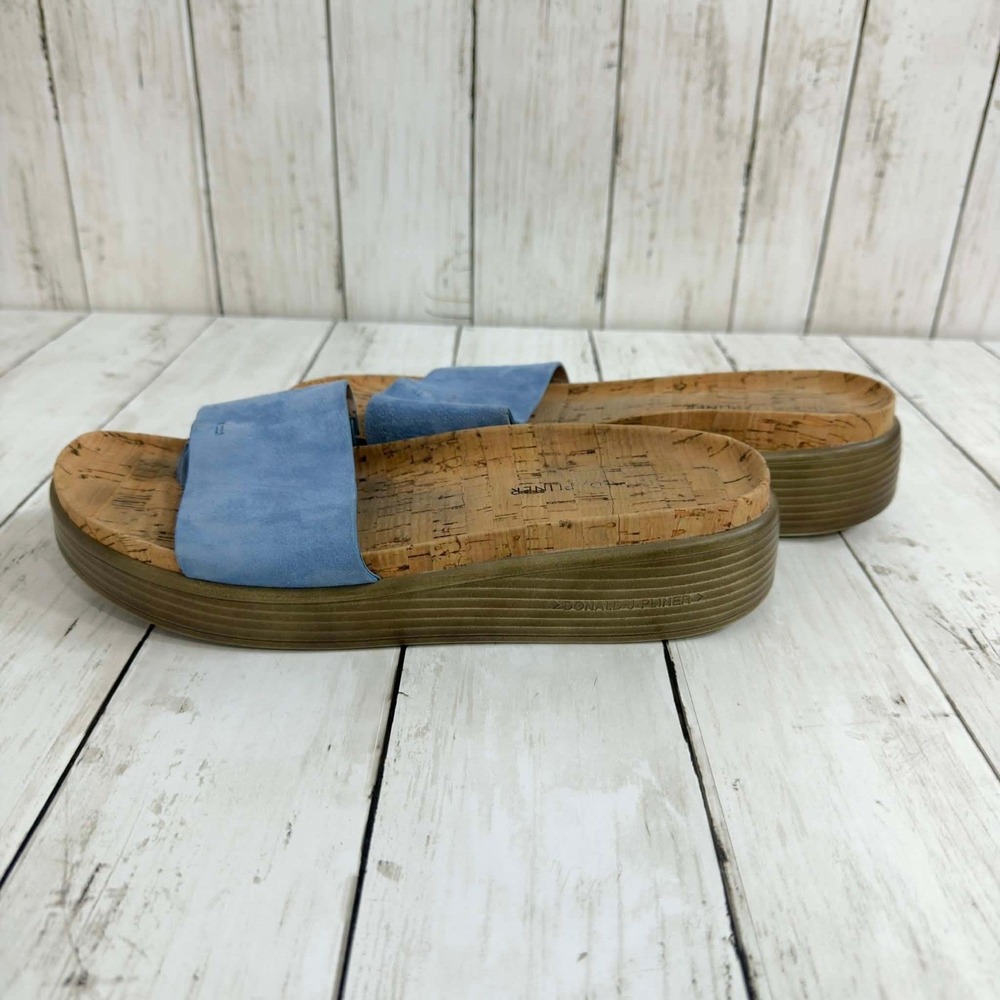 Donald J Pliner‎ Women's Blue Suede Slide Sandals Cork Platform Size 8M - Picture 2 of 6